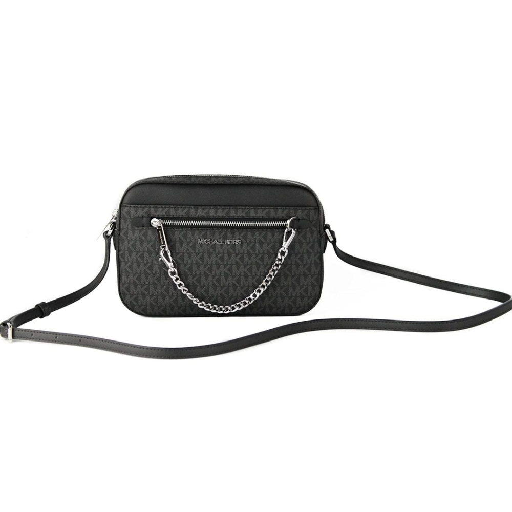 Michael Kors Jet Set Chain Crossbody Bag Saffiano Leather Women's Black Mk Logo